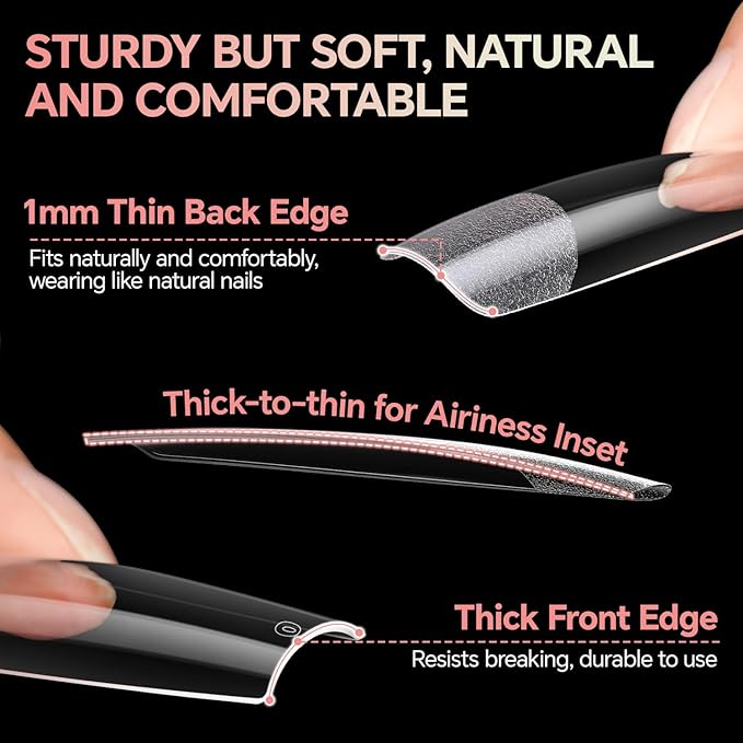XXL No C Curve Square Flat Nail Tips, 240pcs Extra Long Straight Tapered Acrylic Gel Fake Nails, Matte Full Cover Clear Press on for Extension Manicure Home DIY 12 Sizes Gelly Tips
