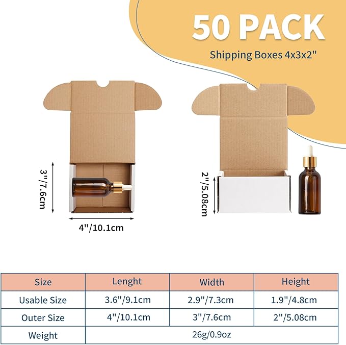 ZBEIVAN 4x3x2 White Shipping Boxes Set of 50, Corrugated Cardboard Mailer Boxes for Packaging Small Business Mailing Gifts