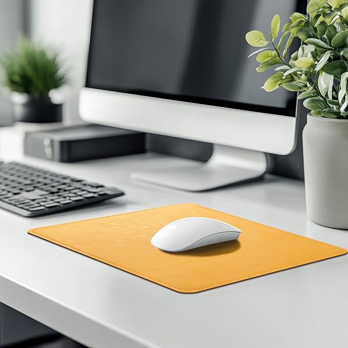 PU Leather Mouse Pad with Stitched Edge, Micro-Fiber Base, Non-Slip Waterproof, 8x11Inch (Light Yellow)