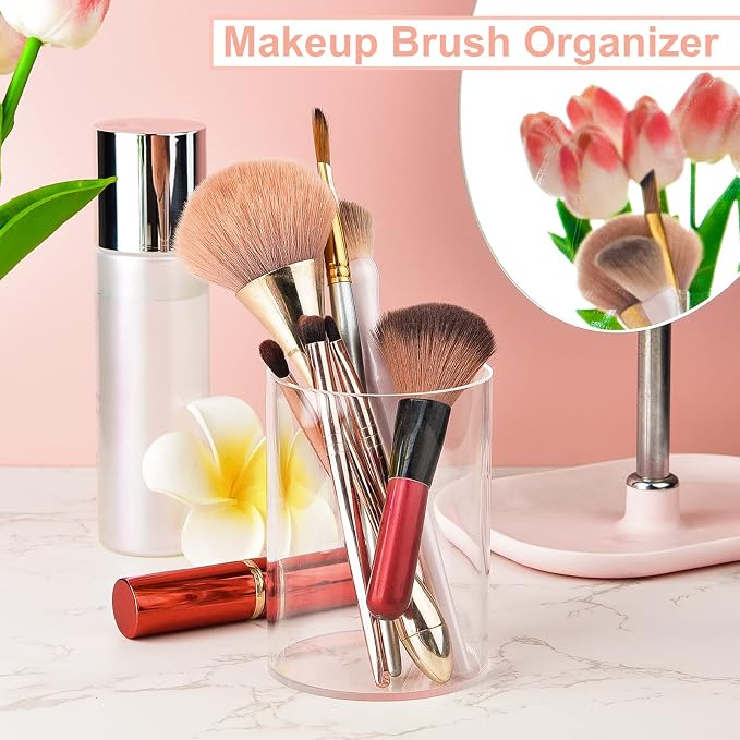 Mototo 2 Pieces Clear Acrylic Pen Holder Round & Pencil Cup Clear Makeup Bush Holder Acrylic Desktop Stationery Organizer for Office, School, Home, Desk Accessories - 2 Pack, Round