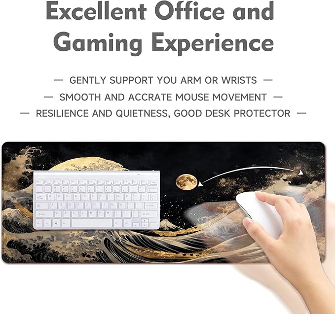 Gaming Mouse Pad Desk Pad XL Large Mouse Mat Keyboard Mat Office Desk Decor AccessoriesKeyboard Mat Office Desk Decor Accessories (Golden sea Wave)
