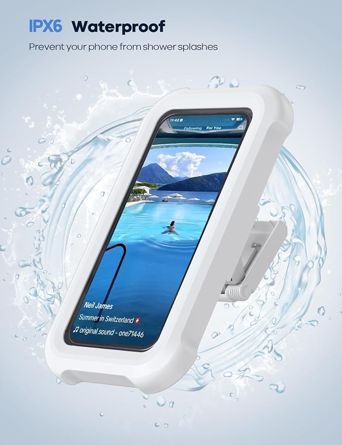 Lamicall Shower Phone Holder Waterproof - 480° Rotatable Wall Mount Case | Retractable Adjustable, Bathroom iPhone Stand Holder, Fog Resistant Bath Shower Accessories for Dorm Room, 4"-7" Phones