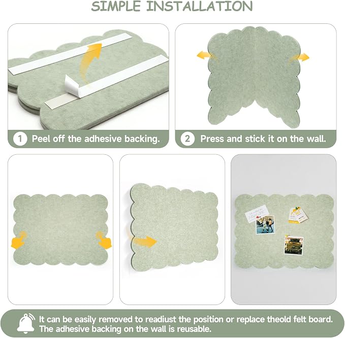 Felt Bulletin Board 36" x 24" Cork Board Alternative,Decorative Felt Pin Board Foldable Cork Boards for Walls Self-Adhesive Cork Board for Home Office Classroom Pin Board (Sage Green)