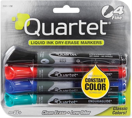 Quartet Dry Erase Markers, Whiteboard Markers, Fine Tip, EnduraGlide, White Board Dry Erase Pens for Teachers, Home School & Office Supplies, Assorted Classic Colors, 4 Pack (5001-10M)