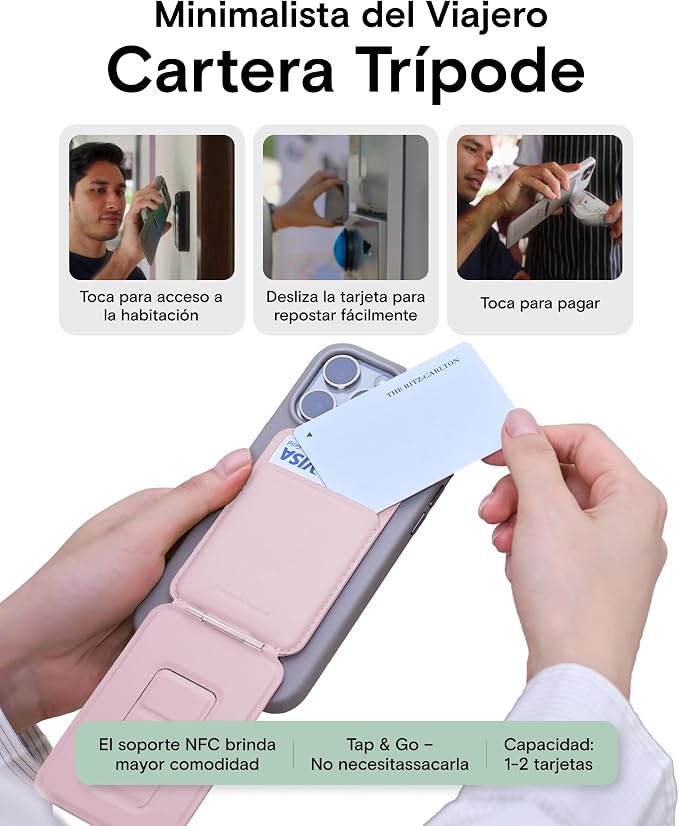 MOFT Phone Tripod Wallet, 3 in 1 Phone Stand Wallet, NFC-Supported Magnetic Phone Stand, MOVAS Vegan Leather Adjustable Card Holder, Light Pink