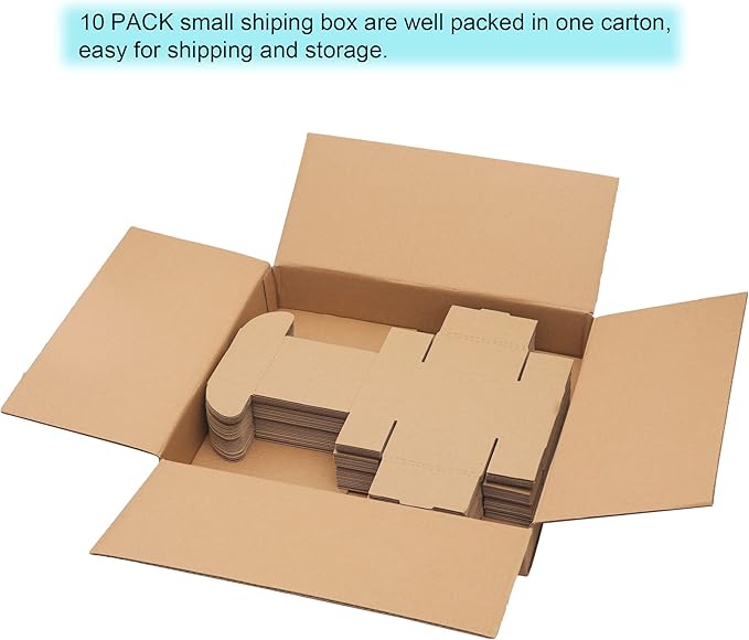 10 Pack Small Shipping Boxes 4x4x2'' (Inner Size) Corrugated Small Cardboard Boxes for Shipping, Recyclable Packaging Boxes for Business, Mailer, Gift Packing, Crafts Packing, Jewelry Boxes, Brown