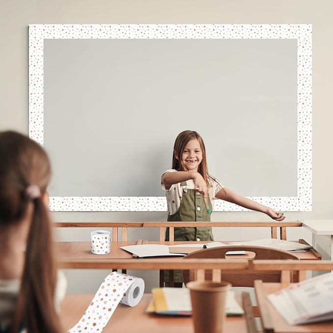 Zonon 65 ft Boho Bulletin Board Borders Boho Polka Borders Dot Rolled Colorful Classroom Bulletin Board Decorations Painted Trim for Back to School Classroom Home Office Chalkboard Wall Door Decor