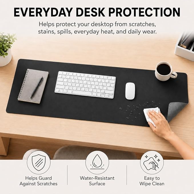 KTRIO Large Gaming Mouse Pad Desk Mat for Gamer, 31.5" x 11.8", Black PU | Extended Size Design, Premium PU Leather Surface, Non-Slip, Durable Construction, Water-Resistant Surface