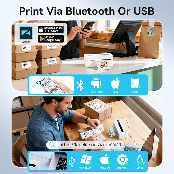TATTMUSE Bluetooth Thermal Label Printer, 4X6 Shipping Label Printer for Small Business, Thermal Printer Scanner Accessories Compatible with Phone, iOS, Android, Windows, Mac, Amazon, Shopify