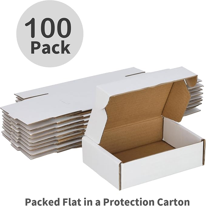 100 Pack 7x5x2 inches Shipping Boxes, Kraft Corrugated Small Cardboard Boxes Mailers for Mailing Packing, White