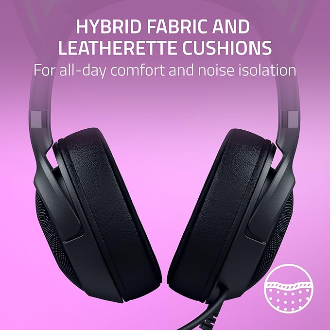 Razer Kraken Kitty V2 USB Wired Headset: Chroma RGB Kitty Ears - Stream Reactive Lighting - HyperClear Cardioid Mic - 40 mm Drivers - 7.1 Surround Sound - Comfortable Ear Cushions - Black