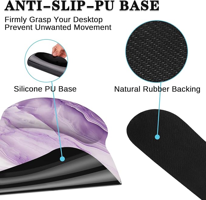 Keyboard Mouse Pad Set, 4 in 1 Desk Mat Set, Purple Pink Marble | Large Mousepad+Keyboard Wrist Rest+Mouse Wrist Rest+Coaster Ergonomic Design for Home Office Computer