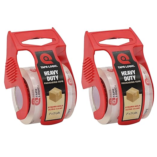 Tape Logic Heavy Duty Packing Tape with Dispenser (2 Pack) – 2.6 Mil Thick Clear Shipping Tape, 2 in x 25 yd – Strong Industrial Adhesive for Moving Boxes, Mailing, & Shipping Packaging