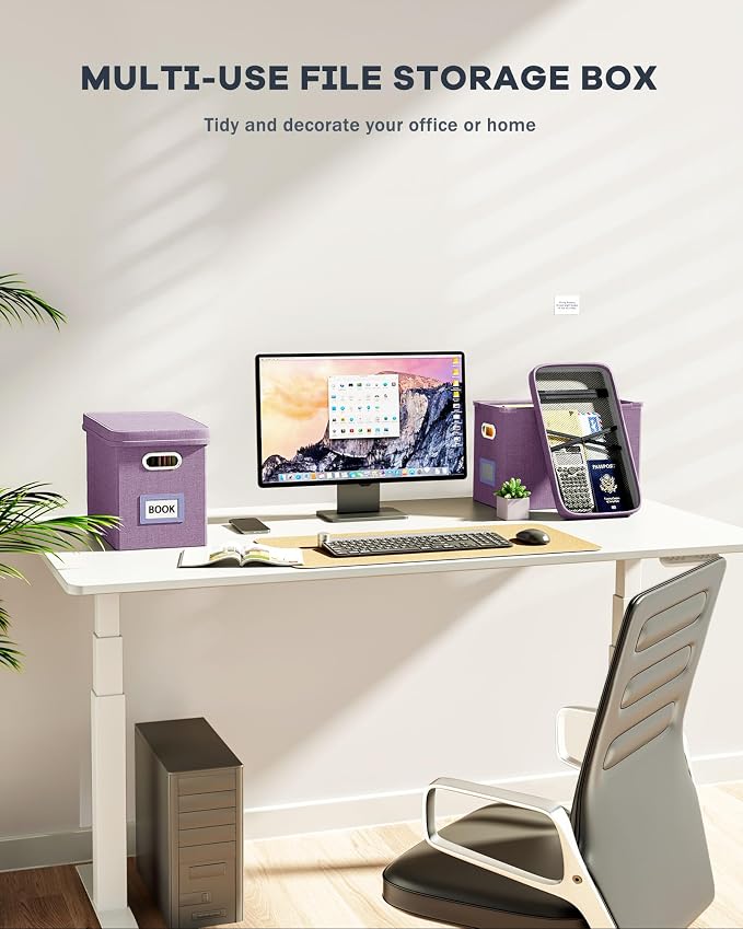 File Organizer With Lid, Hanging Filing Box With Mesh Pocket, Document Organizer for Letter Files, Portable Storage for Office & Home (2 PCS, Taro Purple)