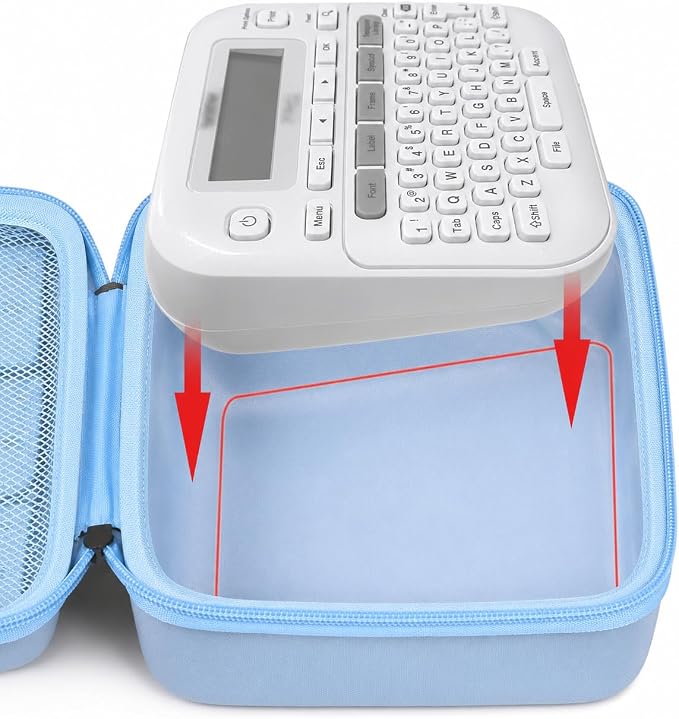 GWCASE Hard Label Maker Case for Brother P-Touch PT-D220/PT-D210, Case Only | Label printer case with shaped tray and zip mesh pocket for label tapes, batteries and AC adapter in home office storage
