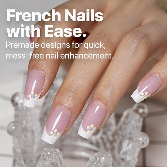 SXC Cosmetics French Tip Press On Nails Pink Short Coffin 160 Pieces in 16 Sizes Ultra Fit with Pre-applied Tip Primer and Base Coat, No Need to File Fake Nails for Nail Art DIY X-Pro Tips