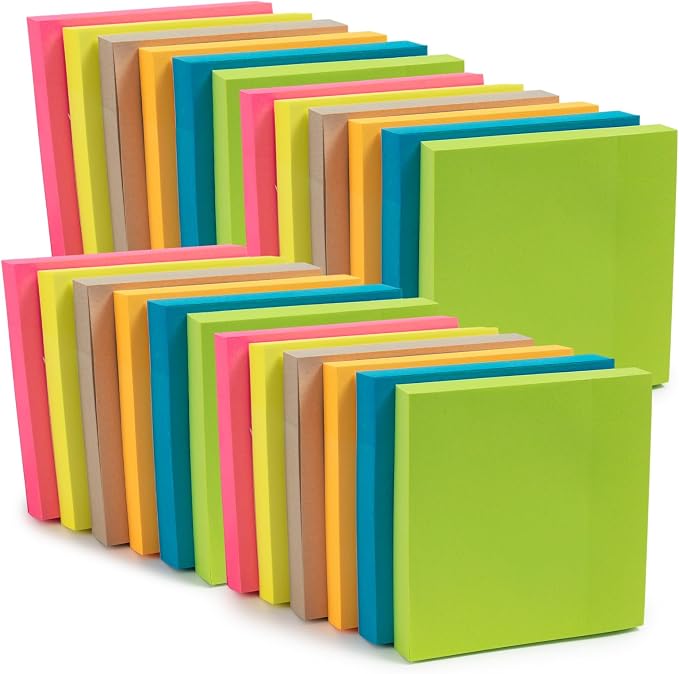 M&G 24 Pads Sticky Notes 3x3 Inch Self Sticky Notes 6 Bright Colors Easy to Stick Office and School Supplies for Home, Desk, and Notebook Use, 100 Sheets/Pad