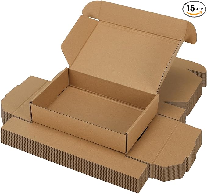 9x6x2 inch Shipping Boxes Set of 15 Brown, Inner Size 8.6x5.6x1.6 inch Cardboard Box Mailers for Small Business Packaging Mailing or Gift Wrapping Giving