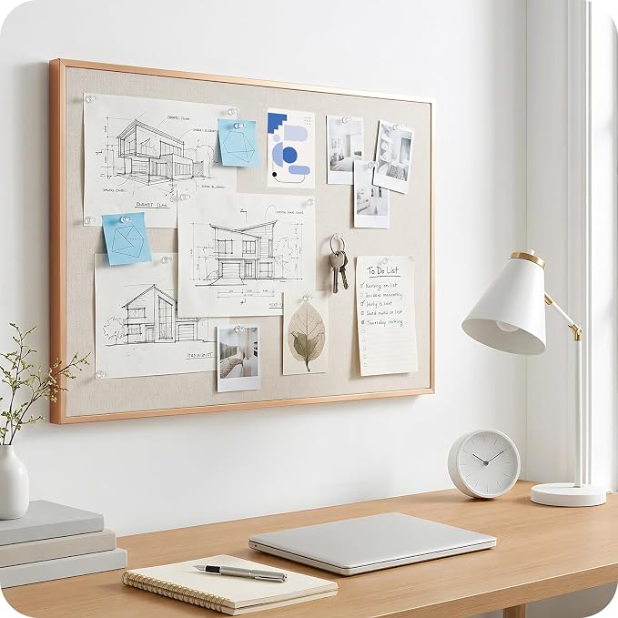 OWLKELA Cork Board, 30 x 20 Inch, Oatmeal | Aluminum Framed Fabric, Bulletin Board, Ideal for Home Office and Bedroom