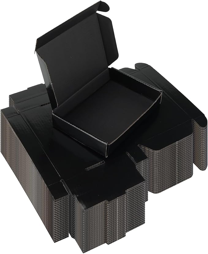 Rempry 50 Pack 6x4x1 Inches Black Small Shipping Boxes, Cardboard Corrugated Gift Mailer Boxes for Packaging Small Business Mailing