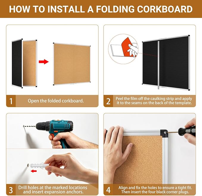 Cork Board 48 X 36, Foldable Bulletin Board with Silver Aluminium Frame,Large Cork Boards for Walls, Cork Bulletin Board for School, Home & Office