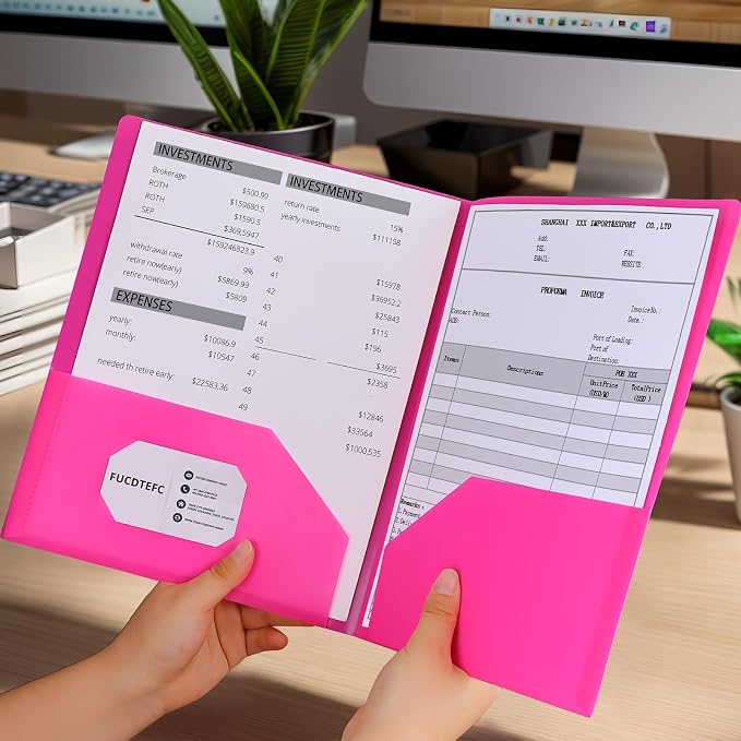 Plastic Folders with Pockets, 2 Pocket Folders Fit Letter Size Paper, Heavy Duty Paper File Folder with Business Card Holder for School Office Home Business (6 Pack, Assorted Colors) | Heavy Duty, Paper, File Folder, Business Card Holder, for School, O...
