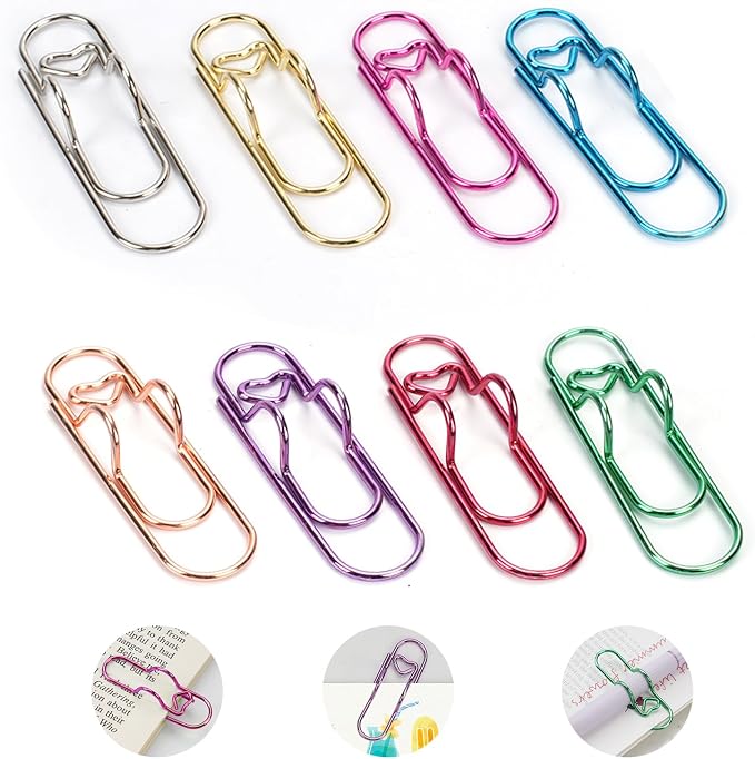 Paperclip Pen Holder for Notebook, 32pcs Metal Pen Clip for Journal | Colorful Pen Clip Holder Planner Accessories, Office Desk Organizer, Oversized Metal Paper clip Pen Loop for Notebook