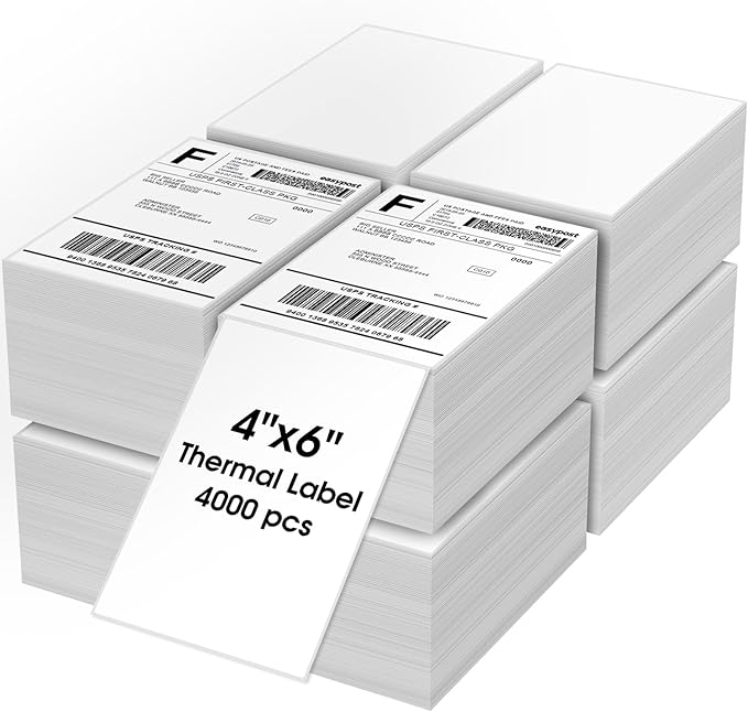 MaxGear 4" x 6" Direct Thermal Labels, 4000 Fanfold Labels, for Shipping & Mailing, Perforated White, Commercial Grade with Permanent Adhesive, Compatible with Most Thermal Printers,8 Stack