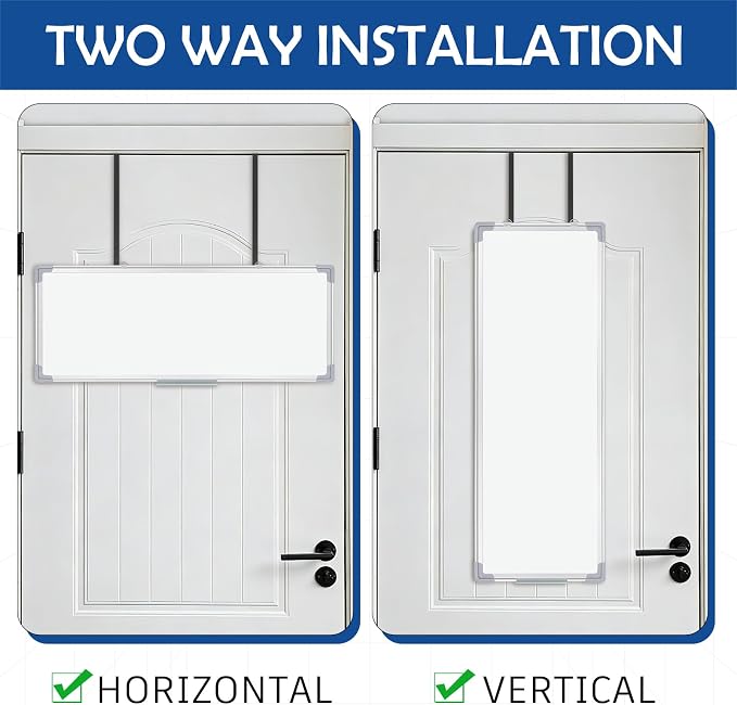 36 x 12 Inch Over the Door Whiteboard Hanging Dry Erase Board for Door 4 Adjustable Heights Aluminum Frame Small White Board for Dorm Home Office Cubicle Wall, Horizontal Vertical Installation