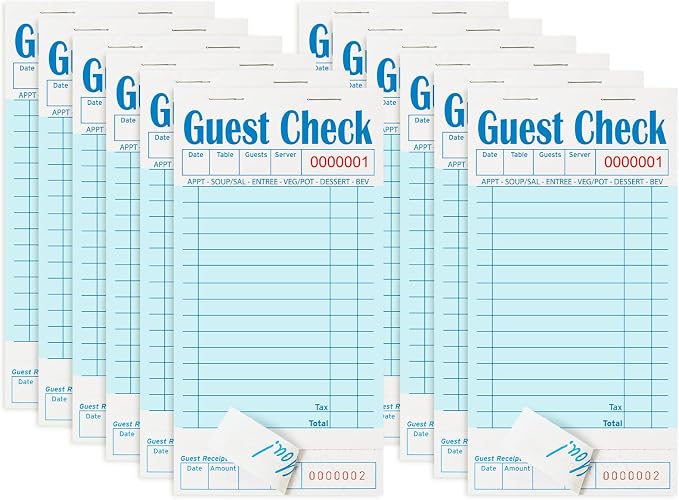 ZPARIK 12 Pack Guest Checks Books for Servers Server Note Pads, Blue | 12 Pack Guest Checks with 50 Sheets Per Book, Waiter Checkbook, Waitress Notepad for Restaurants, Perfect for Servers