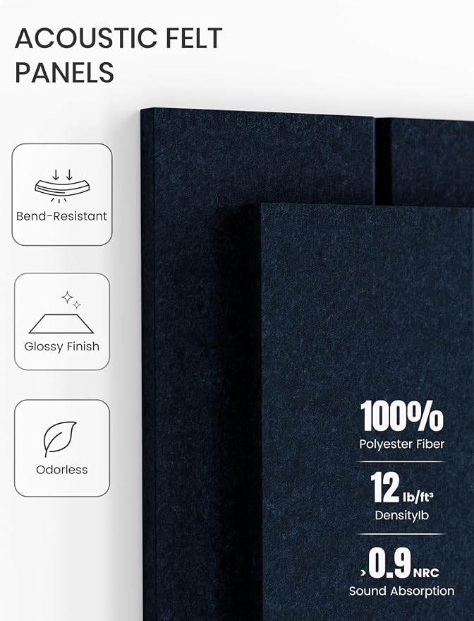 Fluxynara 48" x 36" Large Felt Bulletin Board, Carbon Blue | 12 Pack Cork Board Alternative with 60 Safe Adhesive Tabs, Pin Boards for Wall Decor, Home, Office, Classroom,Dorm