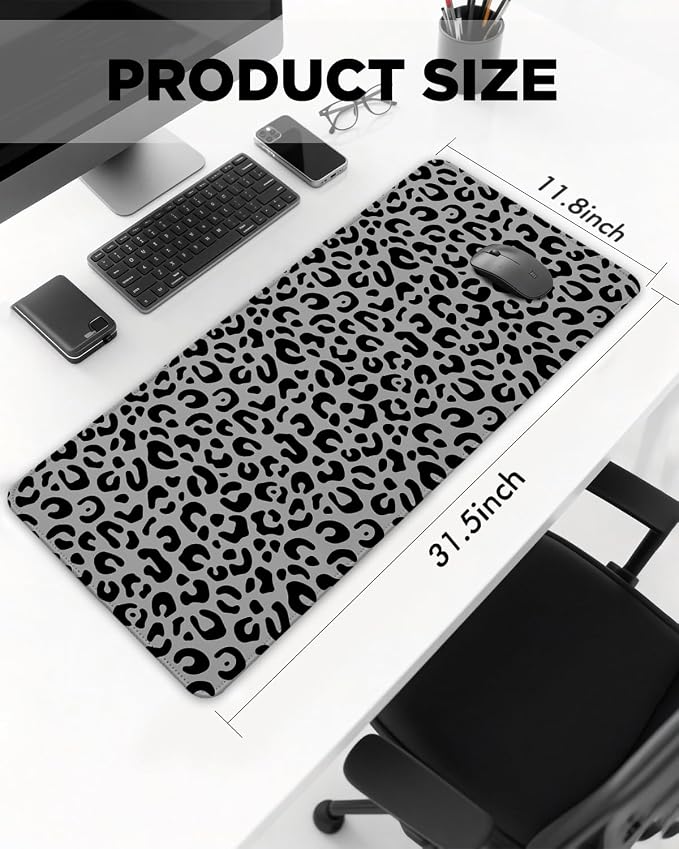 Mouse Pad, Desk Mat, 31.5x11.8in Large Mousepad, Leopard Print | Desk Pad with Stitched Edge & Rubber Non-Slip Bottom, Gaming Mouse Pad, Extended Mousepad for Home, Office