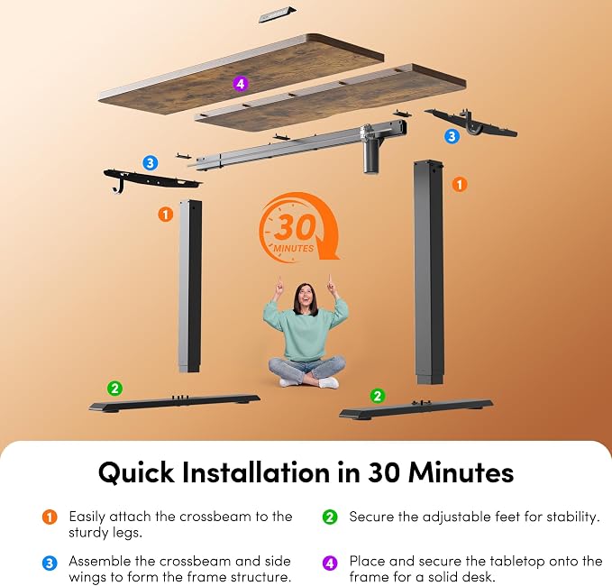FEZIBO Standing Desk 55 × 28 Inch Electric Height Adjustable, Rustic Brown | Sit and Stand Up Adjustable Desk, Home Office Computer Desk with 3 Customizable Memory Presets