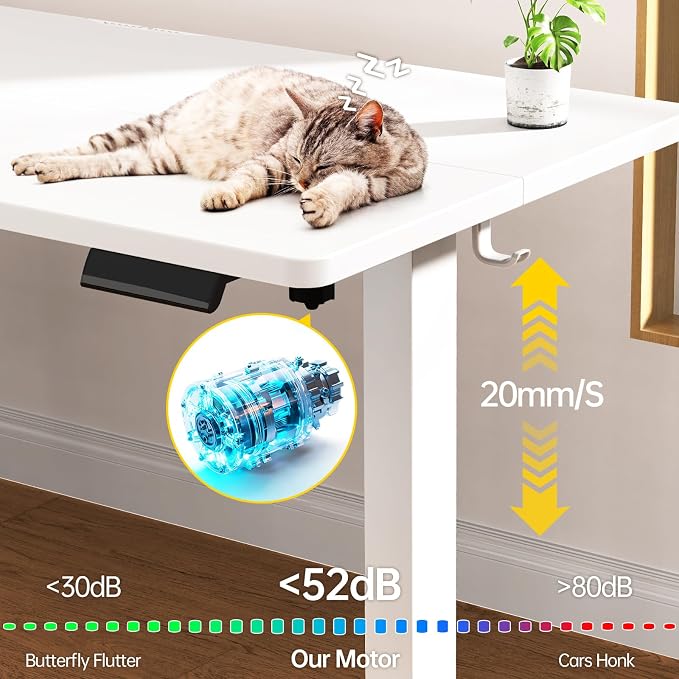 Veken 63×23.6 Inch Large Electric Standing Desk, Gaming Table, White | Height Adjustable Sit Stand Up Computer Tables for Home Office, Study , Writing, Suit students, employees and group work