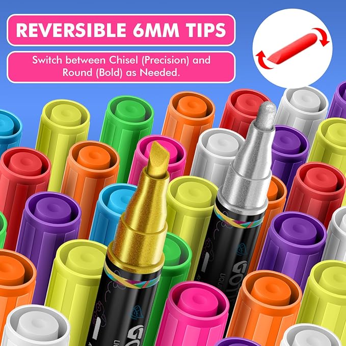 GOTIDEAL Liquid Chalk Markers, 10 Colors, 6 mm Bold & Chisel Tip | Erasable Chalk Board Pens,Window markers for Glass Washable, Blackboard, Car, Glass, Calendar, Sign, Menu Diy Painting