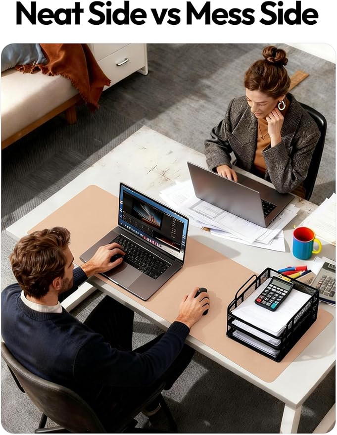 YSAGi Leather Desk Protector, Office Mat, Large Mouse Mat, Non-Slip PU Leather Blotter, Laptop Desk, Waterproof Writing Pad for Office and Home (Latte, 35.4" x 17")