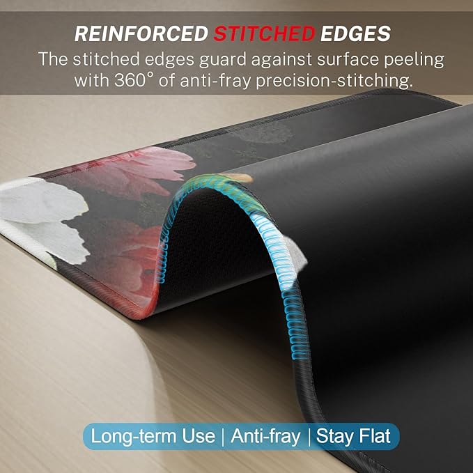 MROCO Mouse Pad 3-Pack [30% Larger] with Anti-Fray Stitched Edges, Premium Waterproof Surface, Non-Slip Rubber Base, Computer & Gaming Mouse Mat for Laptop, Office & Home, 8.5 x 11 in, Black Flower