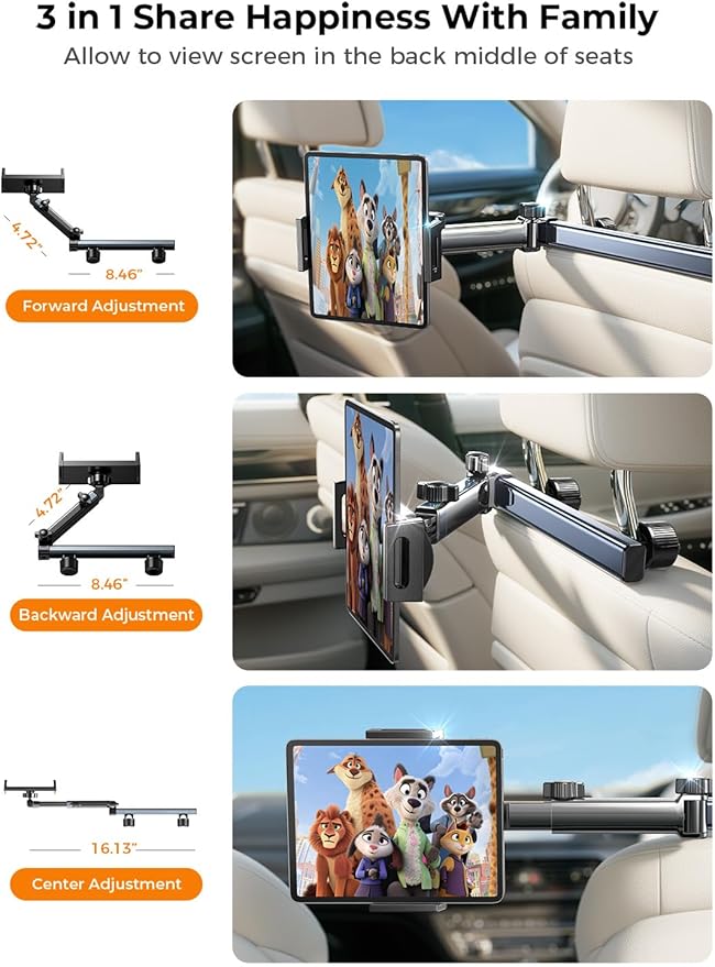 LISEN for iPad Holder Car Road Trip Essentials Activities for Kids Travel Gifts Car Accessories for Women Interior, Truck Accessories 3in1 Tablet Holder Back Seat Car Organizer Camping Headrest