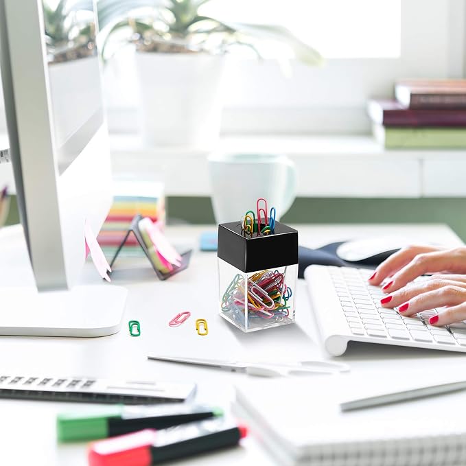 Outus 4 Pieces Magnetic Paper Clip Dispenser Holder for Desk,Black | Magnetic Paperclip Holder Dispenser Desktop Organizer for Clips Pins Office School Desk Storage