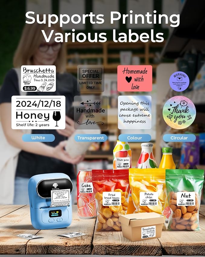 Phomemo M110 Label Maker with 3 Tapes, Bluetooth Thermal Printer, Blue | APP with 6000+ Templates, 2 Inch Portable Label Printer Easy to Use for Small Business, Home, School, Office, Organization