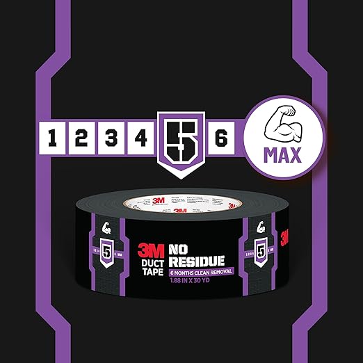 3M No Residue Duct Tape, 1.88 in x 20 yd, 1 Roll, Removes Without a Trace, Great for Bundling, Securing Cords, Tear by Hand Vertically and Horizontally, Ideal for Indoors and Outdoors (2420)