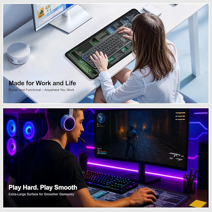 secret corner excel&Word&Windows&powerpoint Cheat Sheet Mousepad,Extra Large Office Desk Accessories Desk mat,Office Keyboard Shortcuts Mouse pad, Non-Slip for Computer Gaming Mouse pad 27.6"x11.8"
