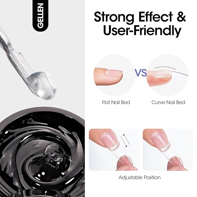 Gellen Solid Gel Nail Glue with 60ml Nail Glue Remover Set, 15g Solid Nail Gel for False Nail Tips & Press On Nails