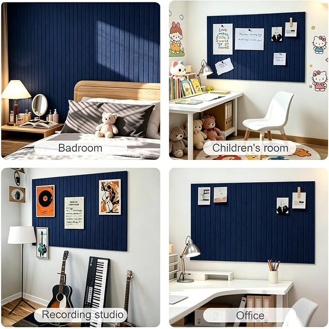 0.47" Thick Felt Pin Board 48"x36" Large Cork Board Alternative 12 Pack 11.81"x11.81"Felt Bulletin Board Wall Tiles Notice Board with 60 Pushpins for Home Office School(Fine-Dark Blue)