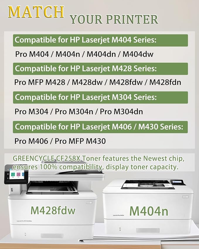 58X CF258X (with Latest Chip) High Yield M428fdw M404n Toner Cartridge Compatible Replacement for HP CF258X CF258A Work with Pro M404dn M404dw MFP M428dw M428fdn M406dn M430f Printer (Black, 2-Pack)