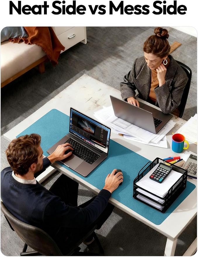 YSAGi Leather Desk Pad Protector, Office Desk Mat, Large Mouse Pad, Non-Slip PU Leather Desk Blotter, Laptop Desk Pad, Waterproof Desk Writing Pad for Office and Home (Turquoise, 35.4" x 17")