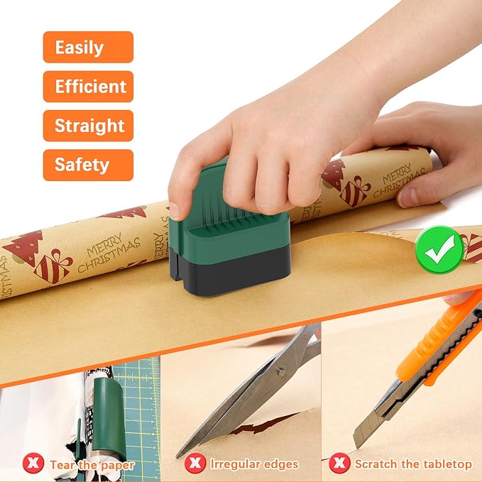 LIZAAL 2-Pack Wrapping Paper Cutter with Wheels, Precise Straight Cuts | Gift Wrap Cutter Slider for Christmas, Birthdays & Holidays Fits Various Rolls and Papers, Includes 2 Blades (Black & Green)