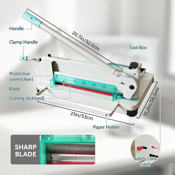 12 Inch Heavy Duty Guillotine Paper Cutter 400 Sheets Capacity | Stack Paper Trimmer with Solid Steel Blade for Home School Prints Shop
