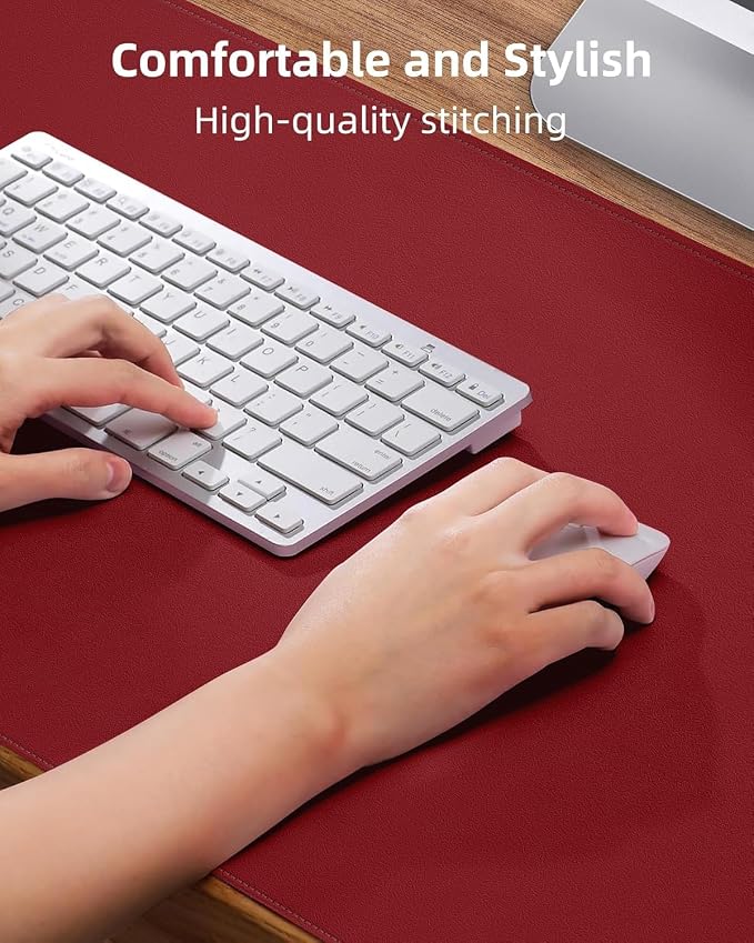 AFIING Large Desk Mat 55" x 24" - PU Leather Desk Pad Protector, Waterproof Non-Slip Extended Mouse Pad for Office Desk, Keyboard, Laptop and Home Workspace Red