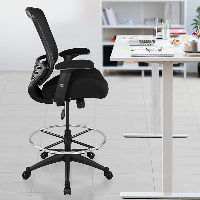 BOLISS 400lbs Mesh Ergonomic Office Drafting Chair Big Adjustable Foot Ring Height Adjustable Armrest(Black)